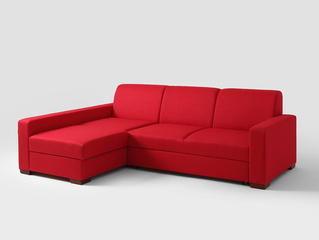 Sofa kampinė lova LOZIER L - kruvinai raudona(et60), riešutmedžio