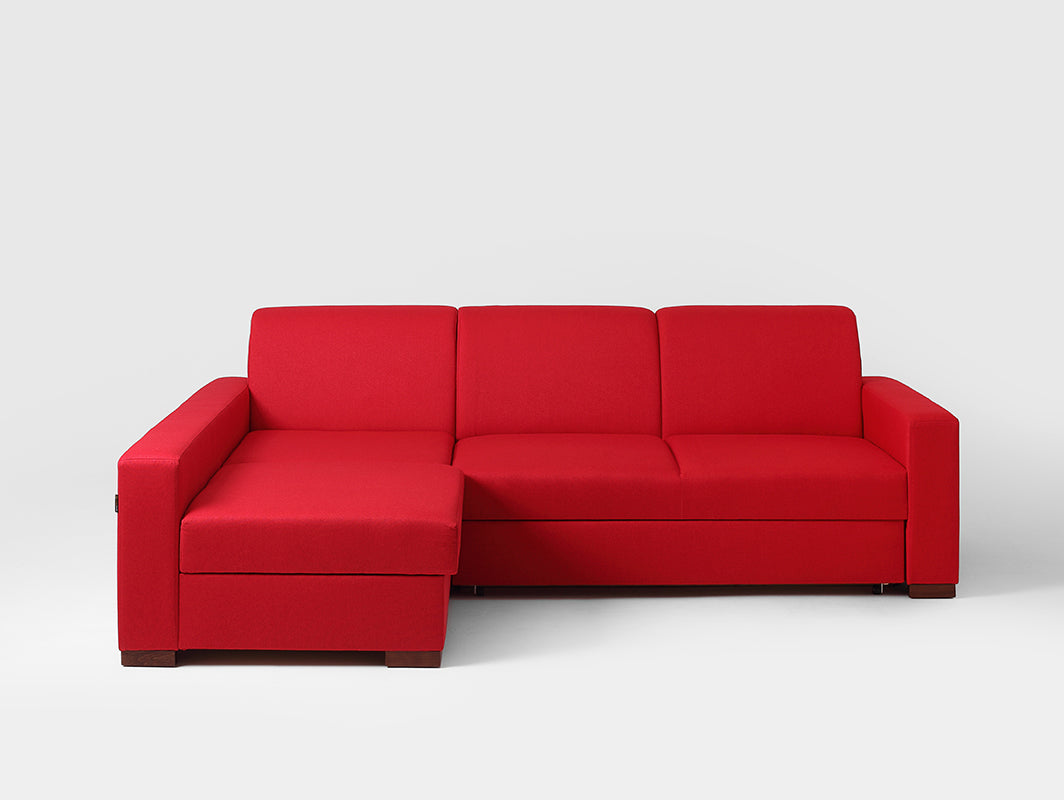Sofa kampinė lova LOZIER L - kruvinai raudona(et60), riešutmedžio