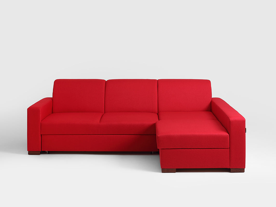 Sofa kampinė lova LOZIER R - kruvinai raudona(et60), riešutmedžio