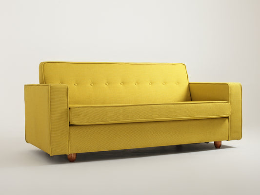 Trivietė sofa-lova ZUGO - ciberžolė(1310), riešutmedžio