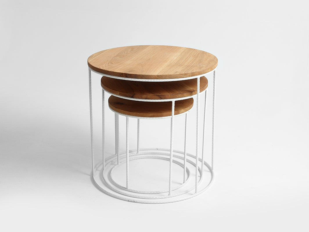 Kavos staliukas TRIOS SOLID WOOD - ąžuolas, baltas