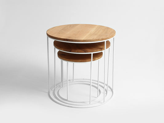 Kavos staliukas TRIOS SOLID WOOD - ąžuolas, baltas