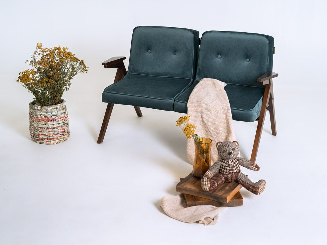 Dvivietė sofa VINC - mėlynė(rv87), riešutmedžio