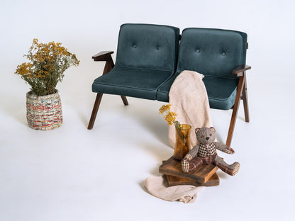 Dvivietė sofa VINC - mėlynė(rv87), riešutmedžio