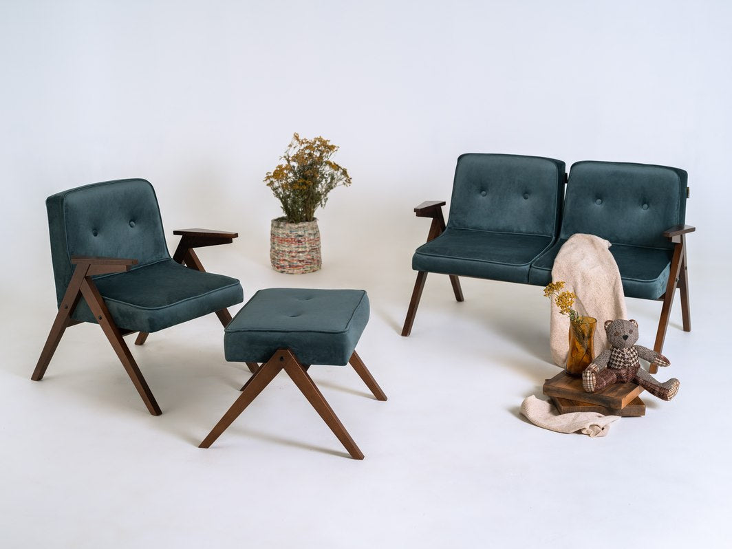 Dvivietė sofa VINC - mėlynė(rv87), riešutmedžio