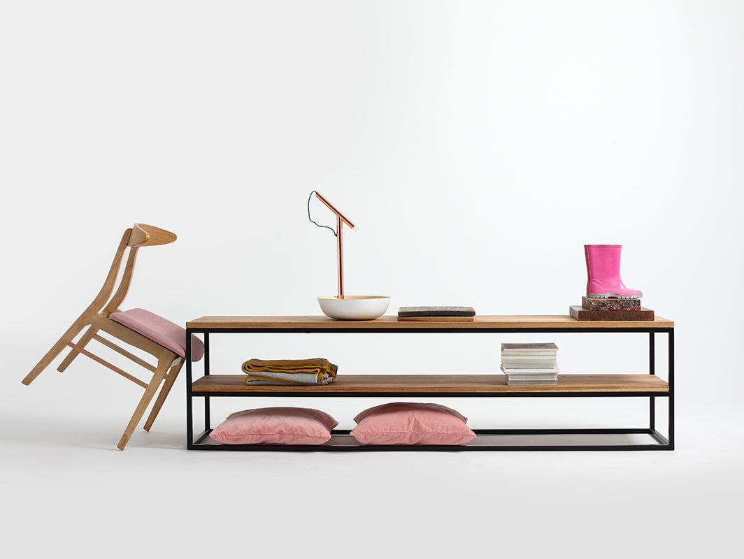 Konsolė JULITA SOLID WOOD 180-2F - ąžuolas, juodas