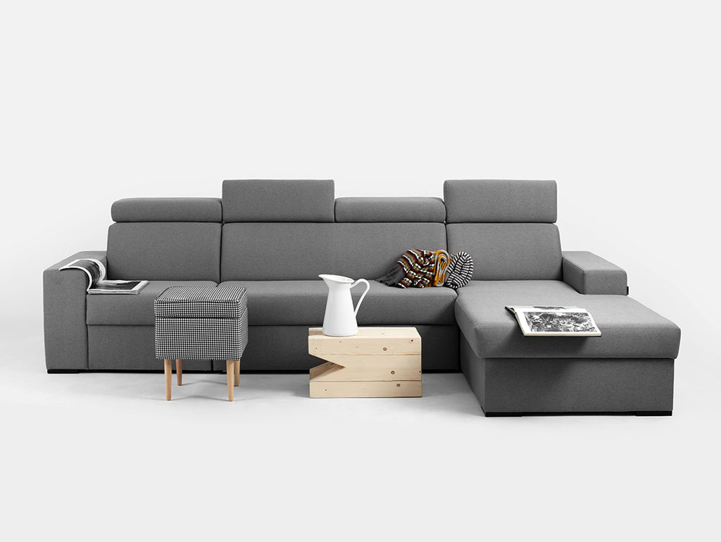 Kampinė sofa-lova 4-vietė ATLANTICA L - plieninė(et91), juoda
