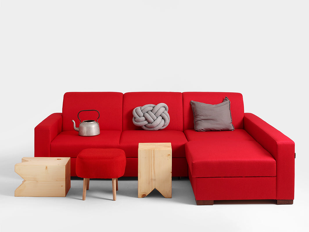 Sofa kampinė lova LOZIER R - kruvinai raudona(et60), riešutmedžio