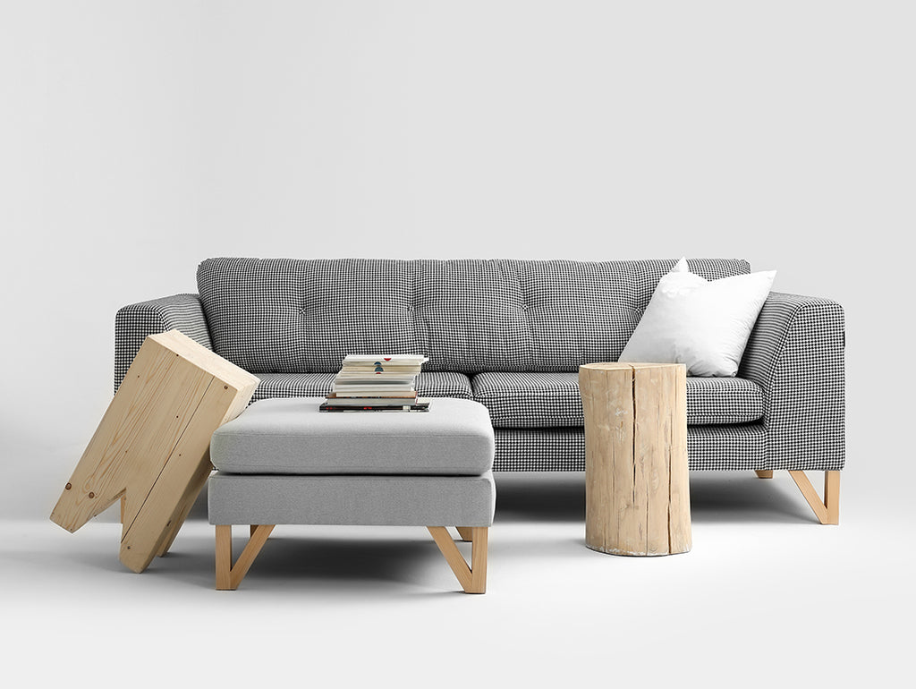 Trivietė sofa WILLY - tamsi pepita(ke700), natūrali