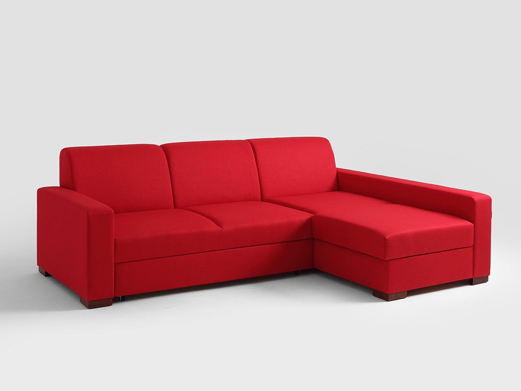 Sofa kampinė lova LOZIER R - kruvinai raudona(et60), riešutmedžio