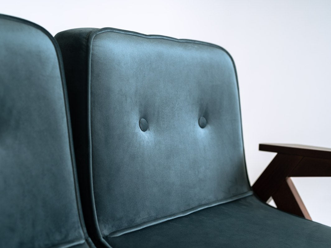 Dvivietė sofa VINC - mėlynė(rv87), riešutmedžio