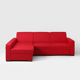 Sofa kampinė lova LOZIER L - kruvinai raudona(et60), riešutmedžio