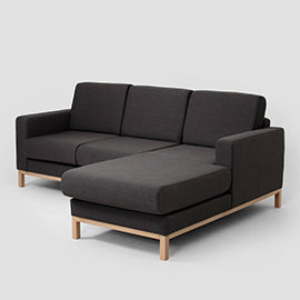 Kampinė sofa su šezlongu 2 vietų SCANDIC R - anglies(et95), natūrali